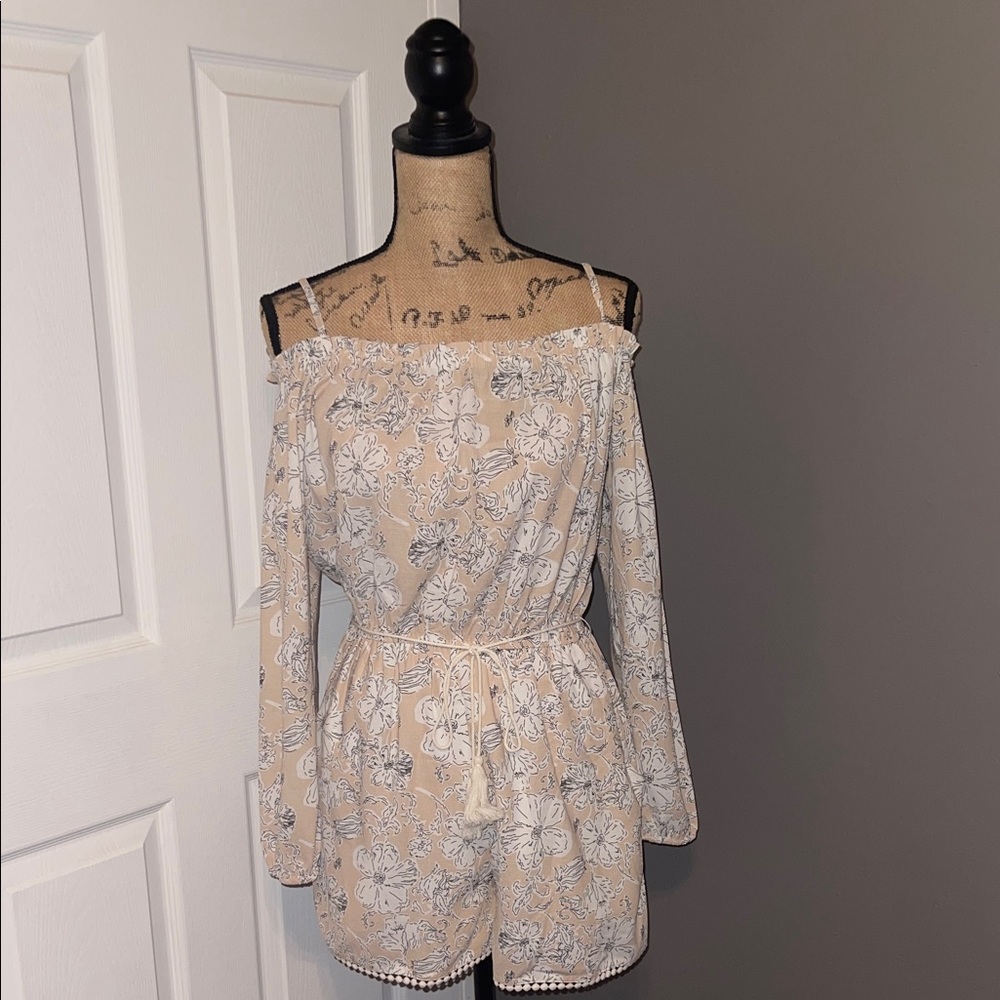 Nikibiki Floral Off-Shoulder Romper - Cream and White